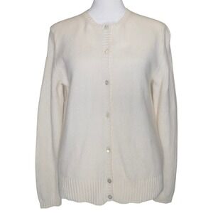 Eddie Bauer Cream Button Front‎ Cardigan Sweater Cotton Angora Blend Medium